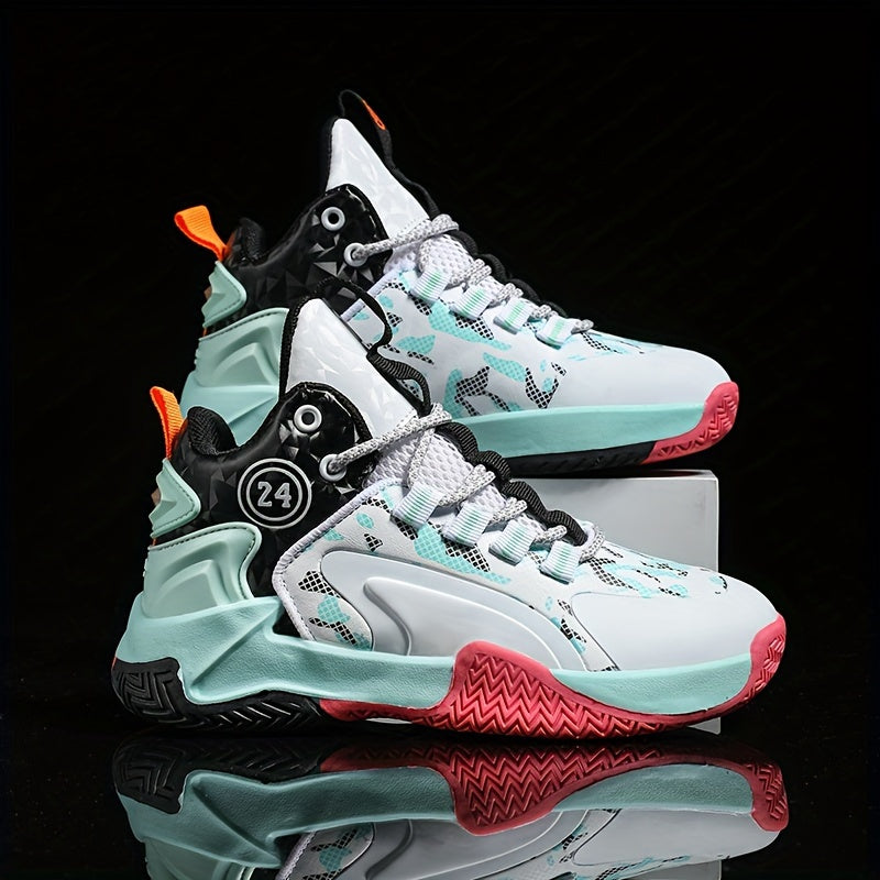 Boy's Block Basketball Shoes Non Slip Sneakers, Lace Up, Indoor Outdoor Training