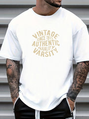 Retro Letter Airplane Print Men's Graphic Crew Neck T shirt