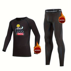 Kids Compression Fleece Sets Cartoon Pattern Pullover & Pants