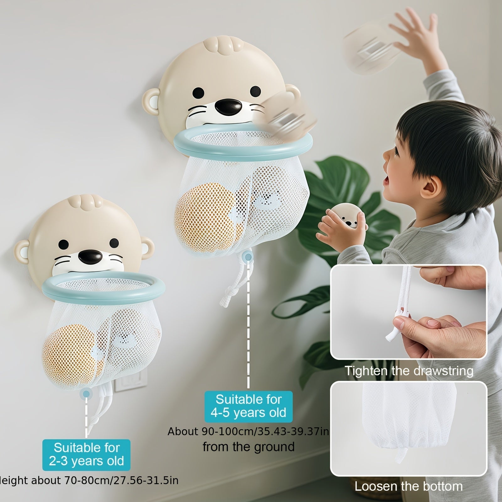 Baby and Toddler Bathroom Play Toys Otter Net Basket Floating Ball Bath Time Fun