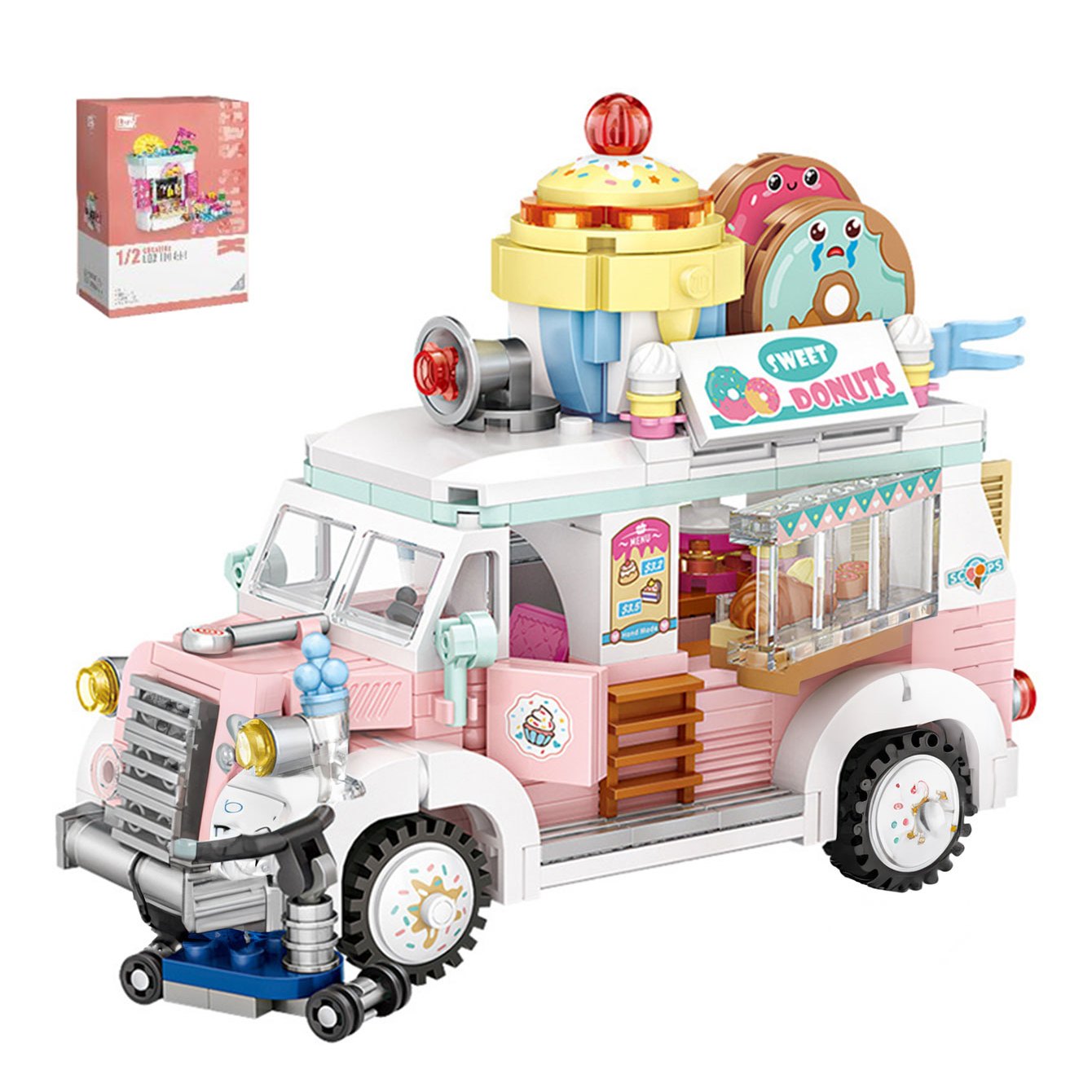 Amusement Park Fruit Car Dessert Car Pizza Car Coffee Car Mini Building Blocks