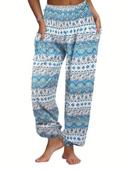 Floral Print Baggy Jogger Casual Pants Elastic Waist