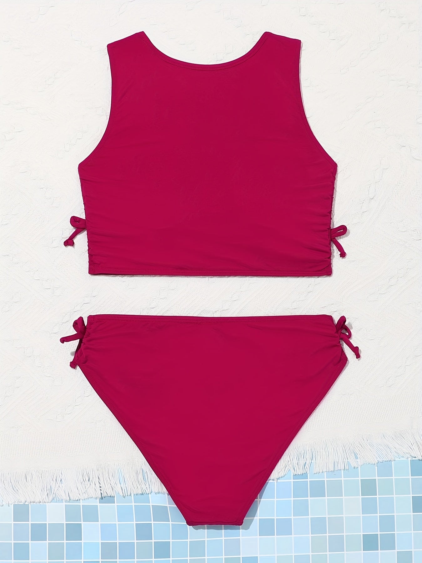 Girl's Drawstring Side Bikini Set Kids Bathing Suit Beach Pool