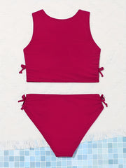 Girl's Drawstring Side Bikini Set Kids Bathing Suit Beach Pool