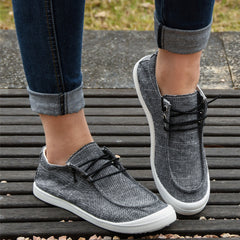 Women's Deep Grey Flat Lace Up Walking Shoes Comfortable Slip On Canvas Sneakers