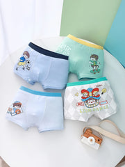 4pcs Boy's Cotton Boxer Briefs Cartoon Sports Boy Print Elastic Waist Shorts