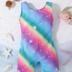 Girls Rainbow Swimsuit Romper Gymnastics Dance Biketards