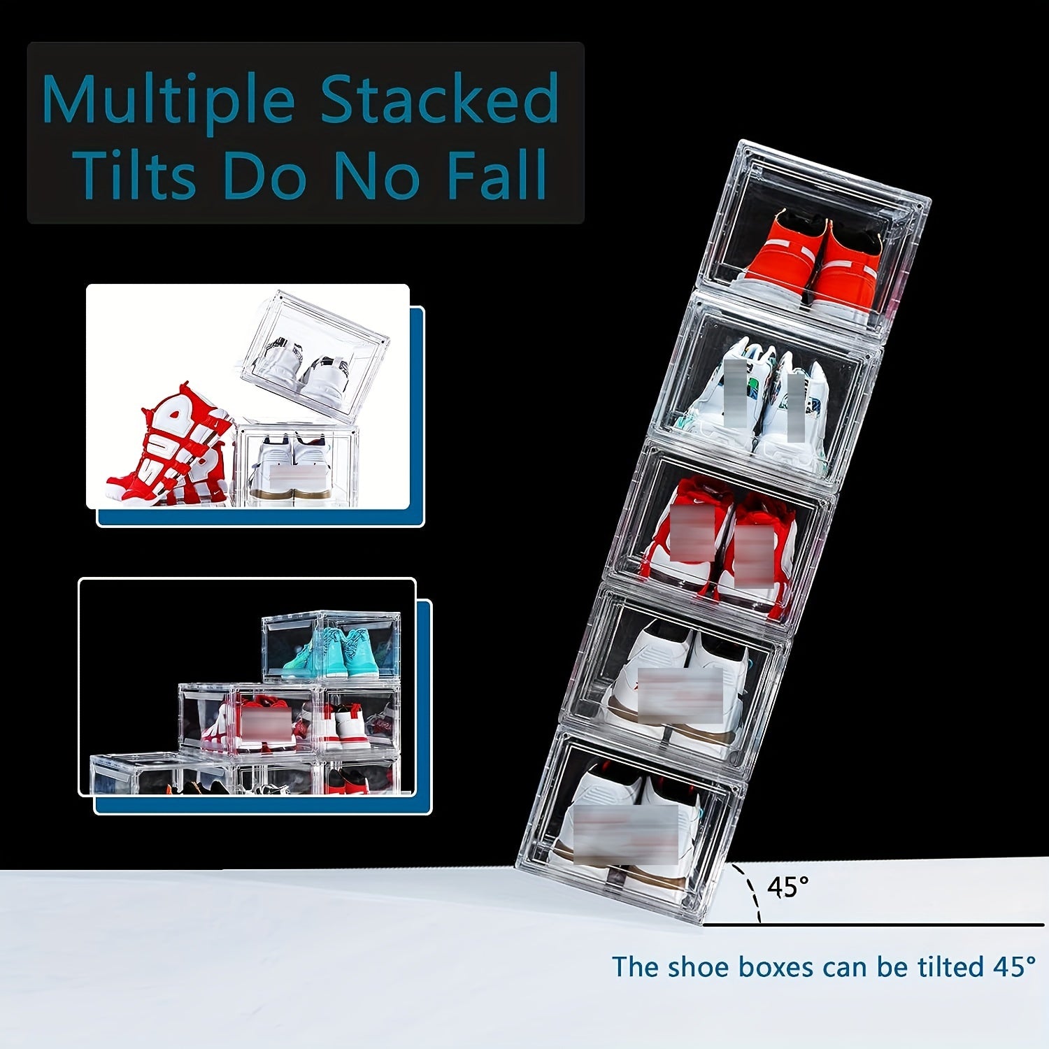 2pcs Transparent Shoe Boxes With Door Stackable Shoe Rack Plastic Organizer