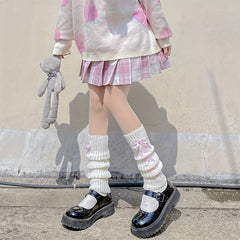 Strappy Rib Knit Leg Warmers Knee High Socks