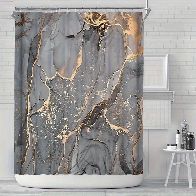 Marble Pattern Bath Rugs & Shower Curtain Set