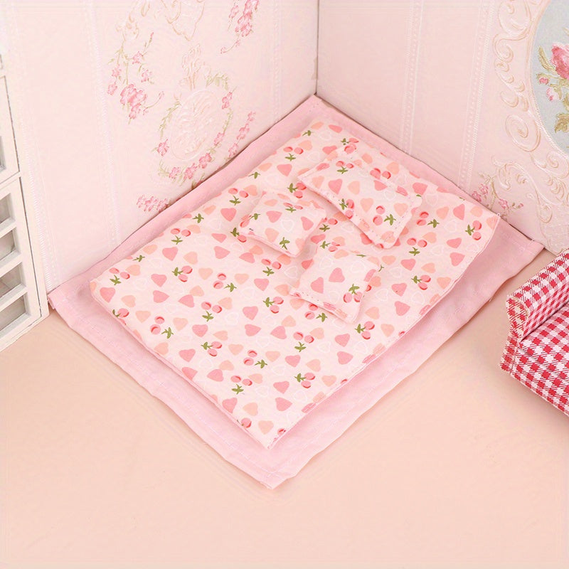 5pcs Dollhouse Bedding Set Quilt Sheets Pillow Covers & Pillows DIY Decor