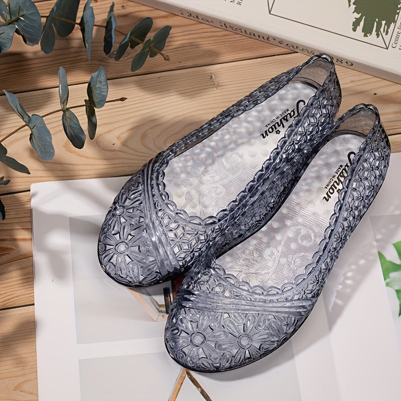 Women's Jelly Flat Sandals Hollow Out Slip On Soft Sole Shoes