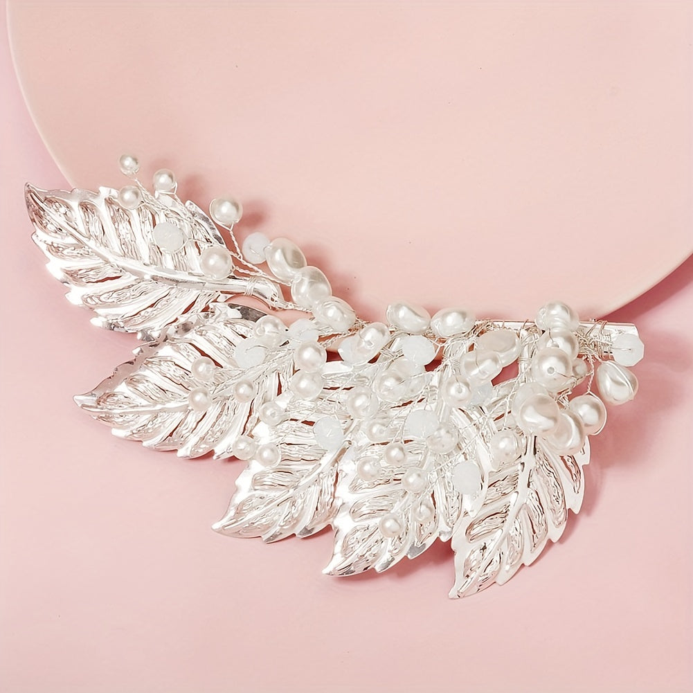 Faux Pearl Metal Leaf Hair Clip Side Clip Prom Party Hair Accessories