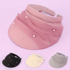 Faux Pearl Mesh Visor Hat Solid Sun Hat Outdoor UV Protection