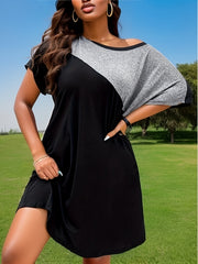 Colorblock Batwing Sleeve Tee Dress