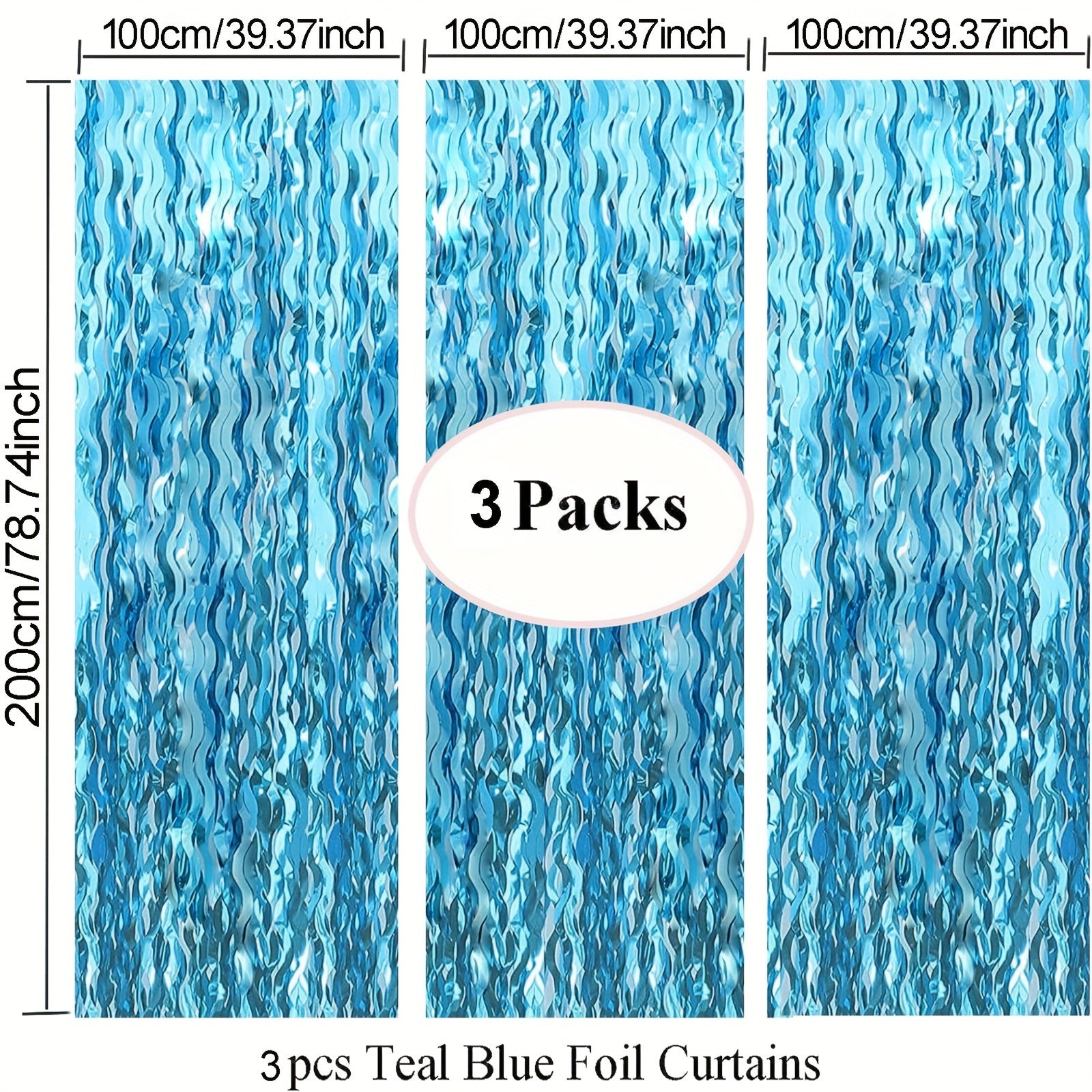 3pcs Wavy Tinsel Fringe Curtain Mermaid Birthday Under The Sea Party Decor