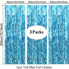 3pcs Wavy Tinsel Fringe Curtain Mermaid Birthday Under The Sea Party Decor