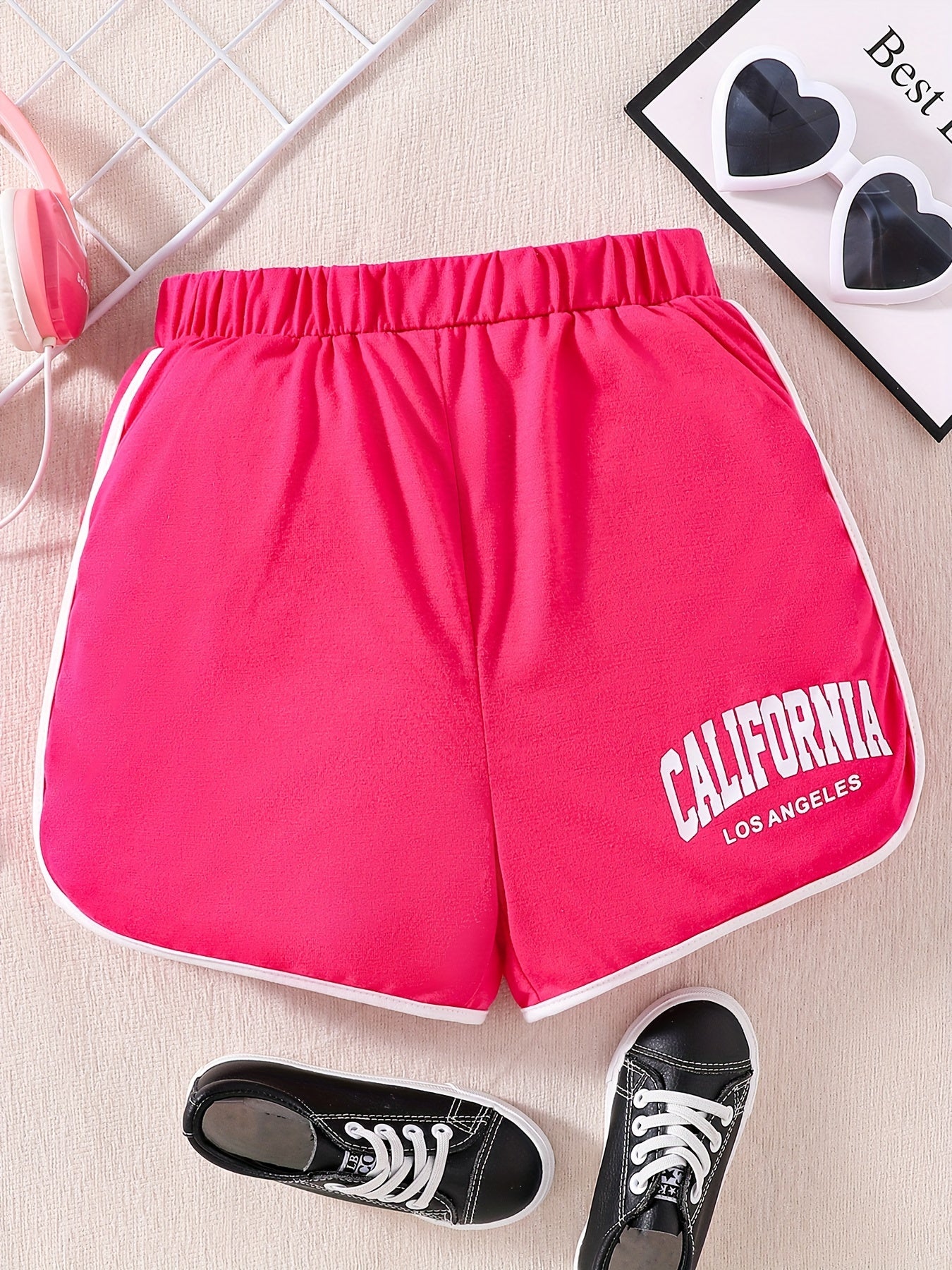 Girls Red California Print Shorts for Summer