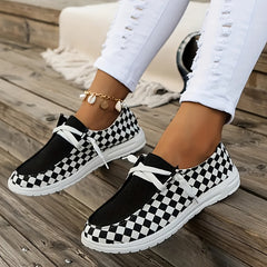 Plaid Print Blocking Skate Shoes Lightweight Comfortable Low Top Sport Shoes