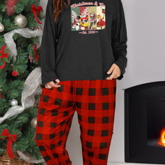 Women's Plus Christmas Graphic Long Sleeve Top & Plaid Pants Pajamas Set