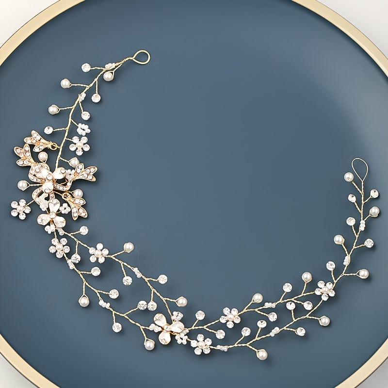 Silver Flower Bridal Hair Vine Rhinestone Wedding Headpiece