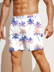 Palm Tree Print Men's Beach Shorts Drawstring Casual Loose Shorts