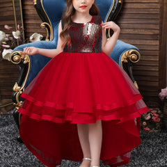 Girls Colorful Sequins Princess Dress Trailing Evening Dress