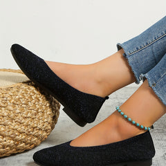 Women's Sparkly Pointed Toe Knitted Ballet Flats