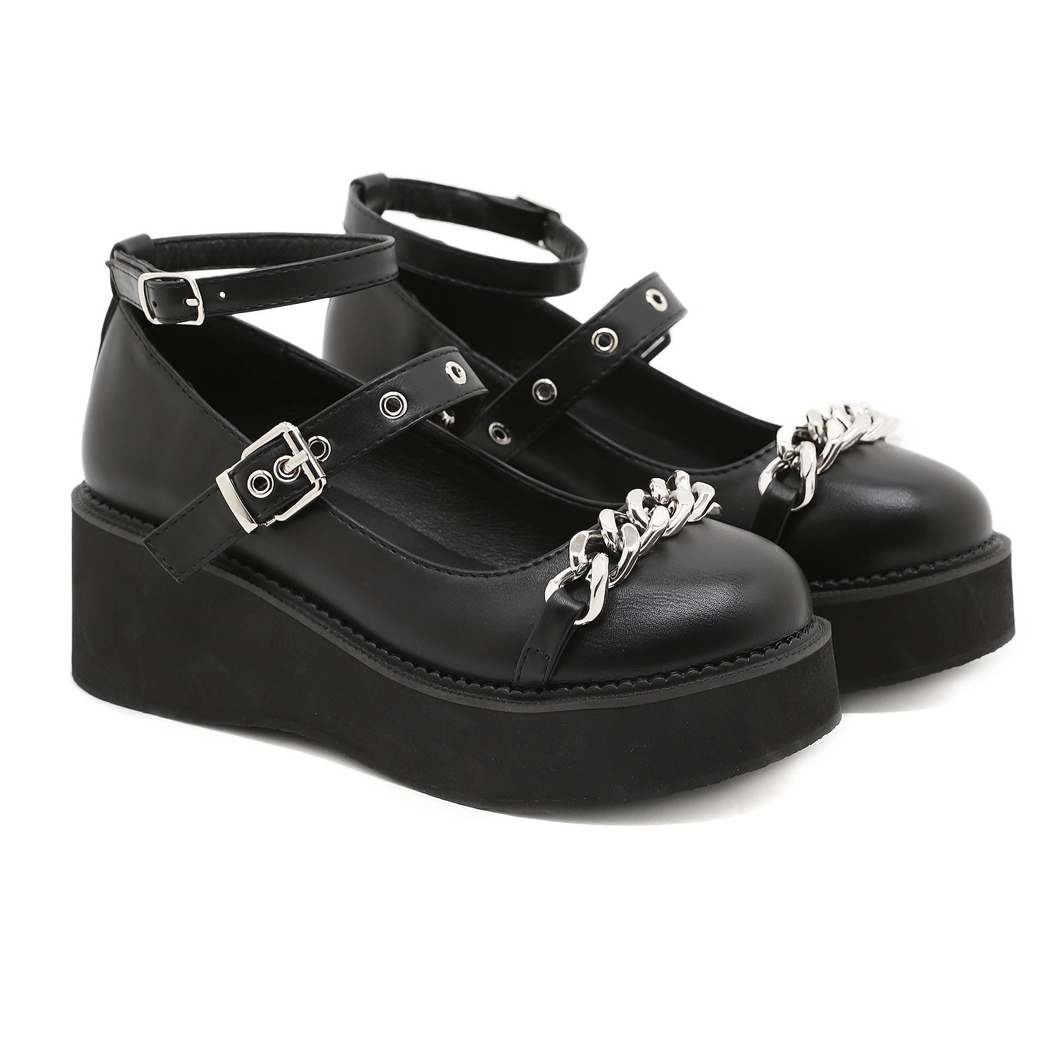 Y2K Chain Decor Mary Janes Buckle Strap Non Slip Shoes