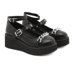 Y2K Chain Decor Mary Janes Buckle Strap Non Slip Shoes