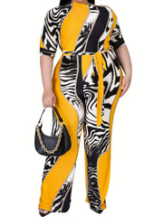 Casual Jumpsuit Print One Shoulder Long Sleeve Wide Leg