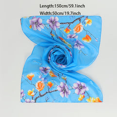 Chiffon Scarf Flower Branch Print Shawl Windproof Head Wrap Travel Beach Towel