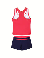 2pcs Toddler Girls Bikini Tankini Swimsuit Stripe Racer Back Tank Top & Bottoms