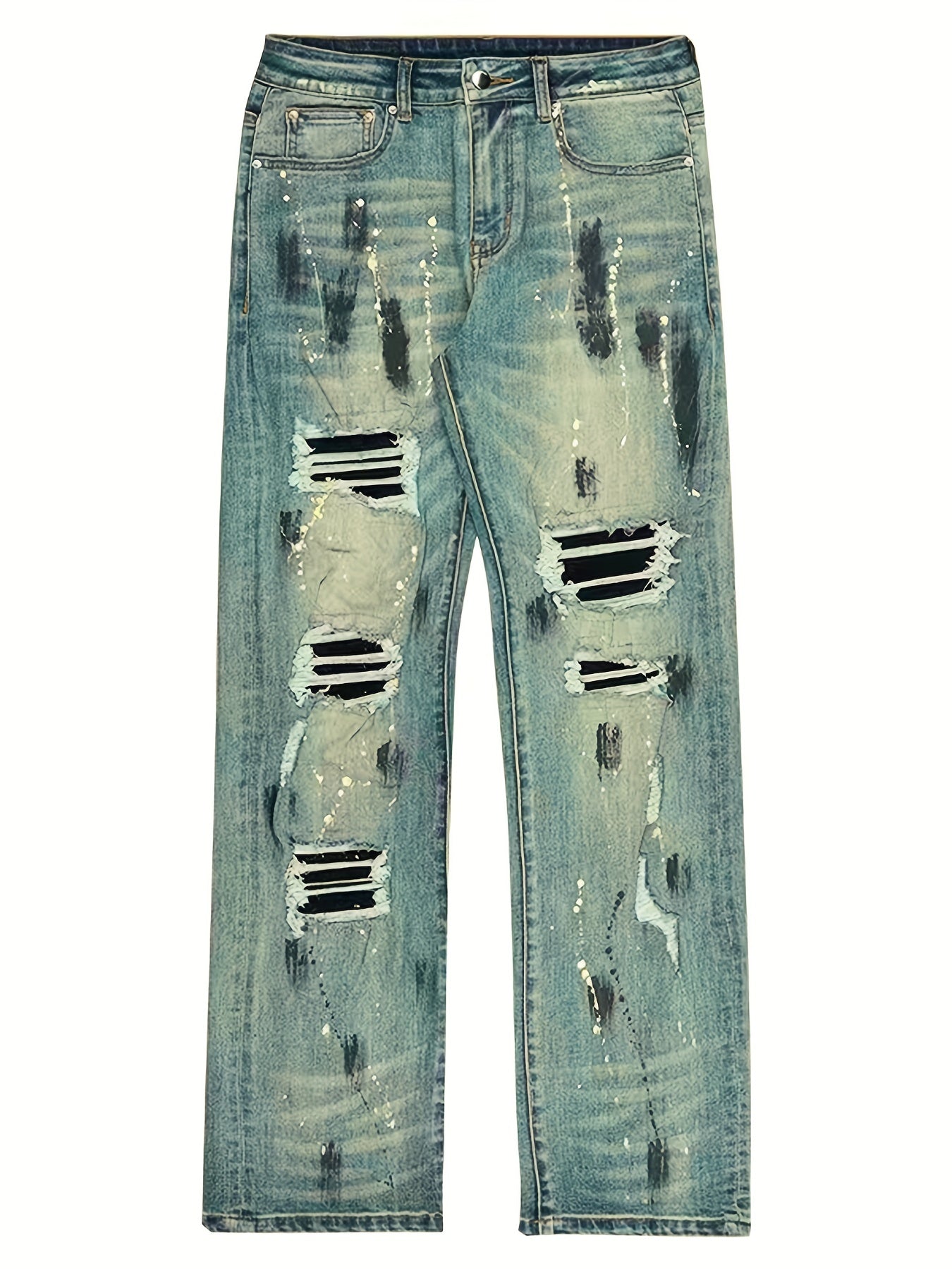 Vintage Street Style Ripped Jeans Loose Fit Straight Leg Pants