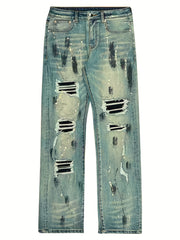 Vintage Street Style Ripped Jeans Loose Fit Straight Leg Pants