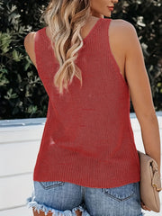 Solid Knitted V Neck Tank Top Women's Clothing