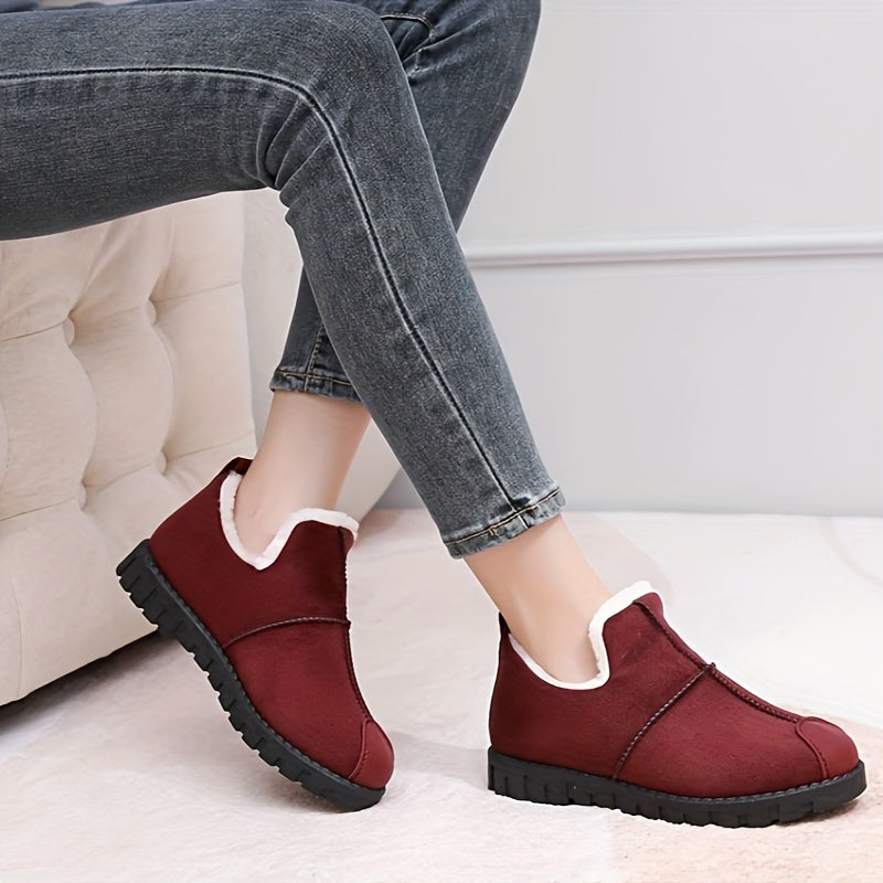 Women's Plush Lined Snow Boots Wear Resistance Non Slip Round Toe Flat Shoes