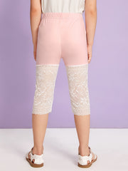 Girls Stretch Cotton Leggings Lace Splicing Cropped Pants