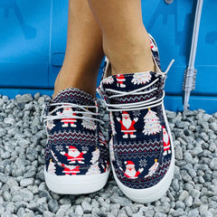 Women's Christmas Pattern Sneakers Anti Slip Comfortable Lace Up Shoes