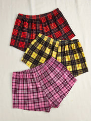 Colorblock Plaid Shorts Soft & Comfy Women's Sleep Bottoms