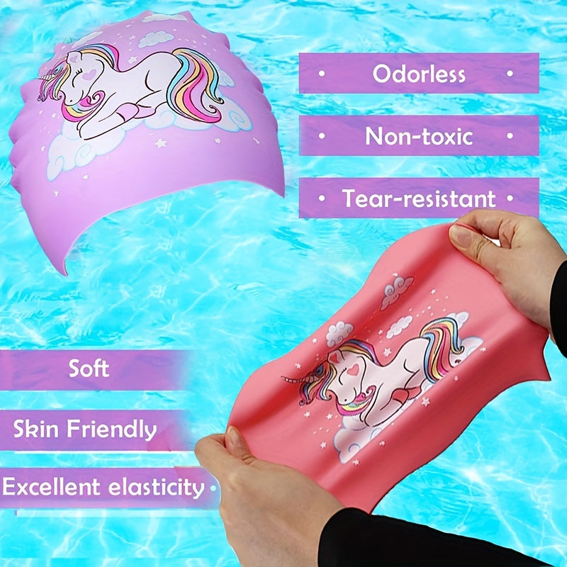 Pattern Silicone Swimming Caps with Earplugs & Nose Clips