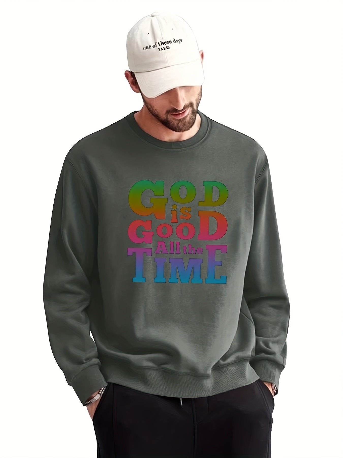 GOD IS GOOD Print Sweatshirt Men's Casual Graphic Crew Neck Pullover
