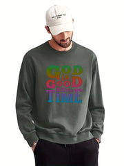 GOD IS GOOD Print Sweatshirt Men's Casual Graphic Crew Neck Pullover