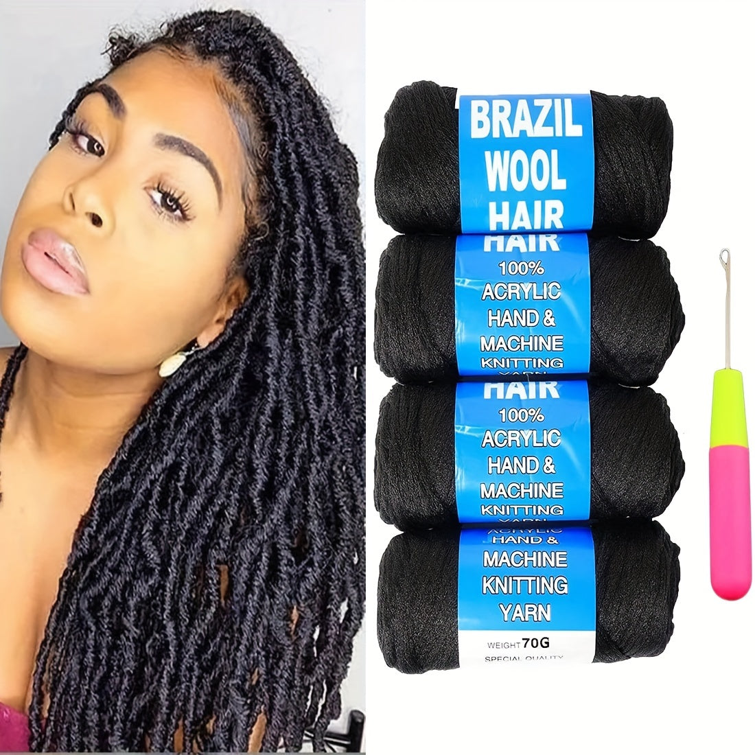 Synthetic Brazilian Wool Hair Extension For Women African Faux Locs Wraps
