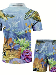 Men's Hawaii T-shirt & Shorts Matching Set For Summer