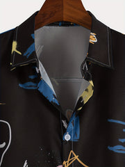 Smile Face Graphic Print Men's Casual Lapel T-shirt