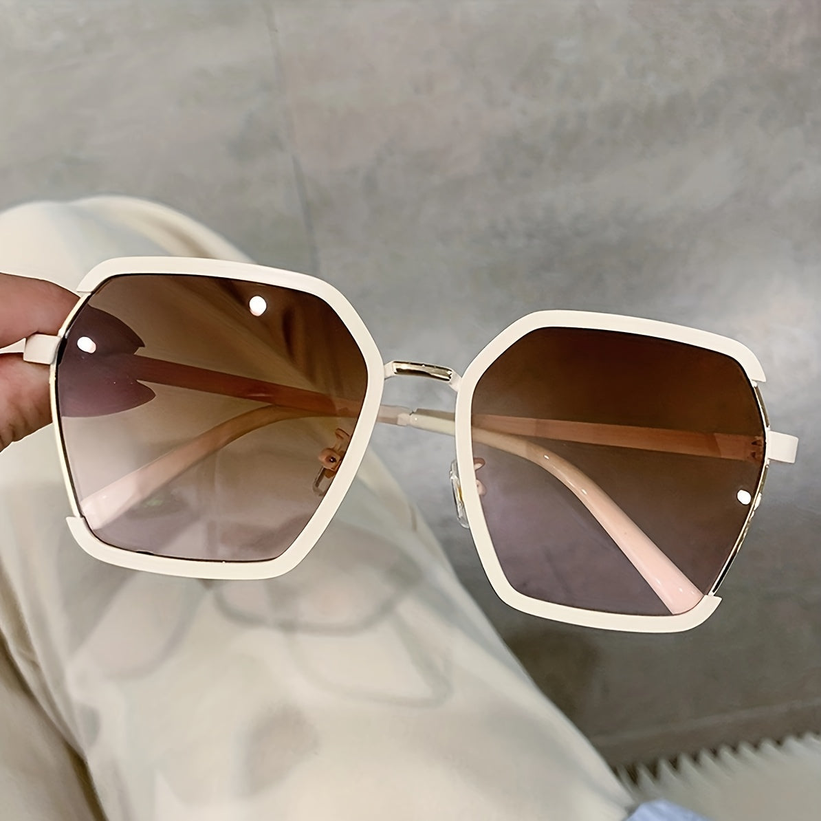 Oversized Polygon Sunglasses Gradient UV400 Sun Shades Metal Glasses