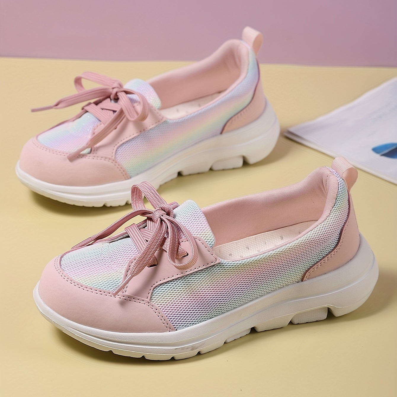 Women's Mesh Lace Up Slip on Walking Shoes Casual Flats
