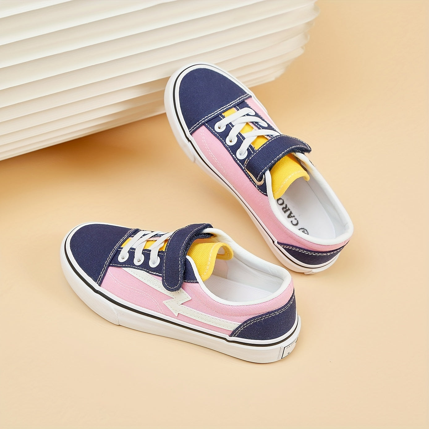Kids Canvas Skate Shoes Hook Loop Fastener Anti Skid