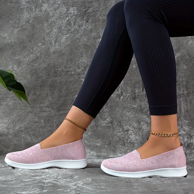 Solid Mesh Breathable Walking Shoes Lightweight Slip On Sport Flat Shoes Women's